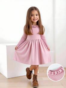 Maija Kids Pink Casual Versatile Loose Long Sleeve Young Girls Sweater Dresses Kids Pink Dress Dusty Pink Kids Dress Girls Autumn Dress Long Sleeve Girl Dress Pink Dress For Girls Fall Winter - Pink - View 1