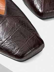 MOTF Giày bệt ba lê hở lưng cổ điển, giày lười mũi vuông thanh lịch thoải mái thời trang dành cho nữ, phù hợp cho mùa thu/đông và mọi mùa - Cà phê nâu - Xem 6