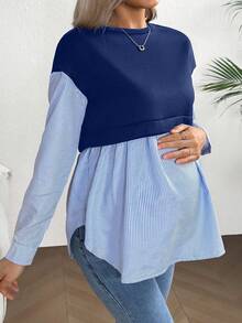SHEIN Striped Patchwork Casual Maternity Sweatshirt