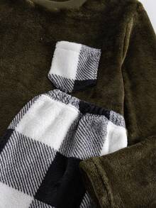 Ensemble de pyjama à manches longues avec poche et motif à carreaux blocs de couleurss pour garçons, automne/hiver