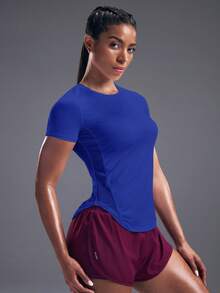 Powerista 透气柔软纯色运动压缩T恤健身房女士衬衫 - 寶藍色 - 查看 8