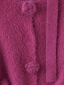 GlowEve CURVE Blogger Same Design Sense Khăn quàng cổ len móc 3D lông thú giả Áo len dài tay Cardigan, Phong cách Châu Âu và Mỹ - Màu đỏ tím - Xem 4