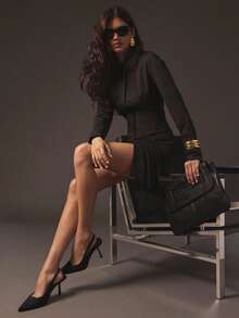 Hauture Formal Old Money Office Business Casual Solid Color Ruched Draped Side Mini Shirt Dress - Black - View 1