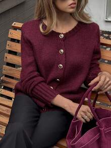 Elyressa Cárdigan de punto grueso de unicolor con botones dorados