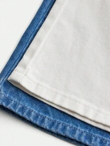SHEIN 女宝宝两件套可爱白色和蓝色牛仔宽松舒适直筒裤，春夏休闲度假乡村波西米亚风穿搭，海滩装扮，西部街头风，春假，锐舞音乐节牛仔中筒裤，毕业典礼，度假 - 彩色 - 查看 4
