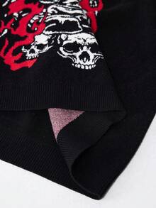 ROMWE Gothic Christmas Holiday Skull & Demon Pattern Jacquard Knit Plus Size Sweater For Women - Multicolor - View 10
