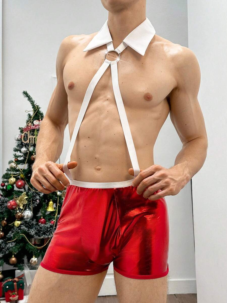 DrisQ Trang phục hóa trang Halloween Giáng sinh nhập vai hộp đêm lễ hội Little Devil Santa Claus vui nhộn gợi cảm dành cho nam giới có thể mặc bên ngoài - Đỏ - Xem 1