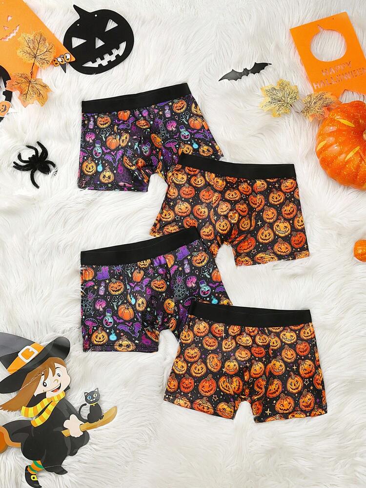 4pcs/Pack Boys' Halloween Digital Print Boxer Briefs - Multicolor - View 1