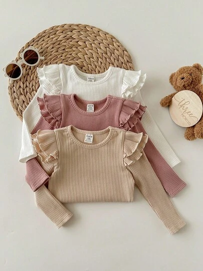 新生女婴可爱休闲纯色针织长袖连体衣