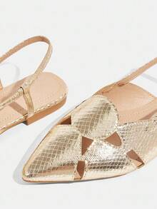 CUCCOO TILAWA Sandali piatti con punta affusolata e design traforato, scarpe da donna dallo stile elegante e britannico - Dorato - Visualizzare 6