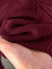 CosyJoli Women's Plus Size Brown Bow Collar Design Open Front Knit Cardigan, Comfortable For Daily Wear, Commuting, Autumn/Winter Red Burgundy - Burgundy - View 6