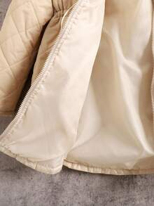 SHEIN 青少年女孩束腰宽松双面拉链厚款休闲冬季夹克 - 杏色 - 查看 9