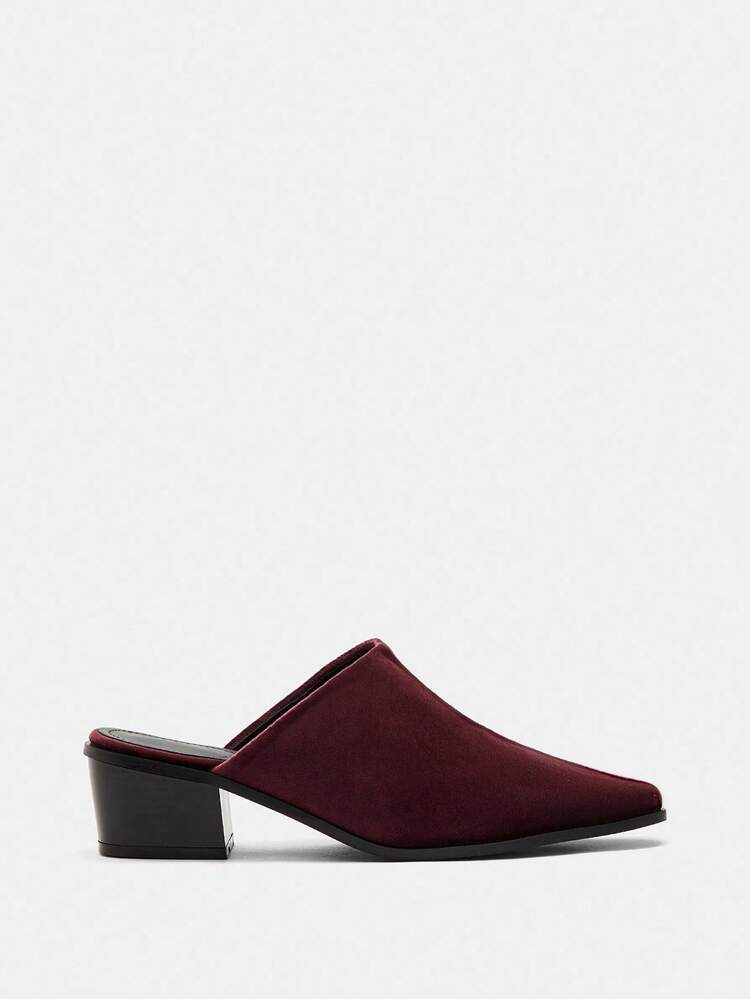 CUCCOO BIZCHIC Pointed Toe Chunky Heel Burgundy Suede Mules, Elegant Commuter Women High Heel Slip-On Shoes, Vintage Style, Suitable For Spring Casual Wear For Christmas Spring Shoes