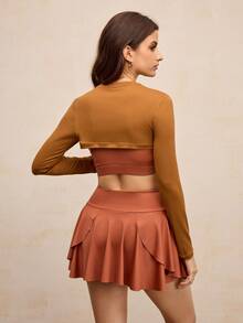 Activina Women's Casual Outdoor Solid Color Short Sleeve Sports Tee - Brown - View 2