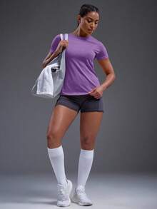 Powerista Camiseta deportiva con gráfico de eslogan para mujeres - Morado - Ver 4