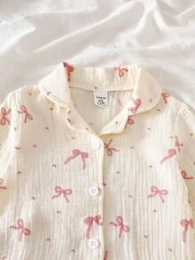 2pcs Baby Girls' Long Sleeve Top And Pants Set, Cardigan With Bow Pattern, Casual & Cute, Suitable For Spring/Autumn - White - View 7