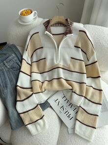 Teen Girl Colorblock Turtleneck Sweater, Casual Loose Fit Knitted Pullover Top, Autumn/Winter 2025 European And American Style - Apricot - View 5
