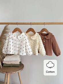 SHEIN 3pcs Baby Girls' Ruffled Collar Shirt Set, Spring/Summer Fall Winter - Multicolor - View 11