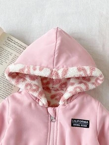 SHEIN Chaqueta reversible con capucha y cremallera para bebé niña con estampado de leopardo, versátil y gruesa para el invierno, para interiores/exteriores, vuelta al colegio, uso diario - Rosa - Ver 7