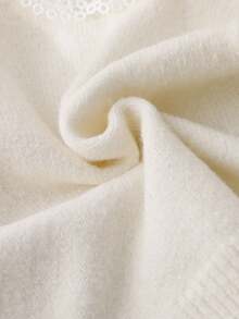 Genkimix Kids 女孩可爱白色毛衣，开衫针织衬衫，荷叶边彼得潘领，圆领拼接长袖，格子蝴蝶结装饰纽扣前开衫，甜美纯色毛衣 - 白色 - 查看 5