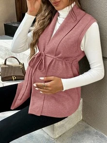 SHEIN Maternity Solid Color Knotted Casual Fashionable Sleeveless Sweater Vest