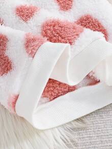 SHEIN Bộ đồ ngủ in hình trái tim bằng vải lông cừu ấm áp 2 món, áo choàng ngủ dễ thương cho nữ, mùa thu/đông - Màu Hồng baby - Xem 8