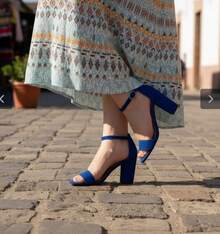 Sandalia femenina elegante con tacón grueso, punta abierta, correa ajustable, estilo moderno, para fiesta y diario, sandalia de verano - Azul - Ver 2