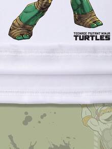 ROMWE MEN TEENAGE MUTANT NINJA TURTLES X ROMWE 男式街头风格龟纹印花撞色插肩袖T恤 - 黑與白 - 查看 5