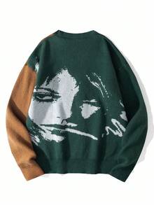 Manfinity CasualKnits Men's Casual Commuting College Style Patchwork Letter Pattern Button-Up Cardigan, Autumn/Winter - Multicolor - View 2