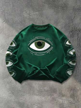Street Life Felpa girocollo a maniche lunghe con stampa occhi, autunno/inverno, da uomo