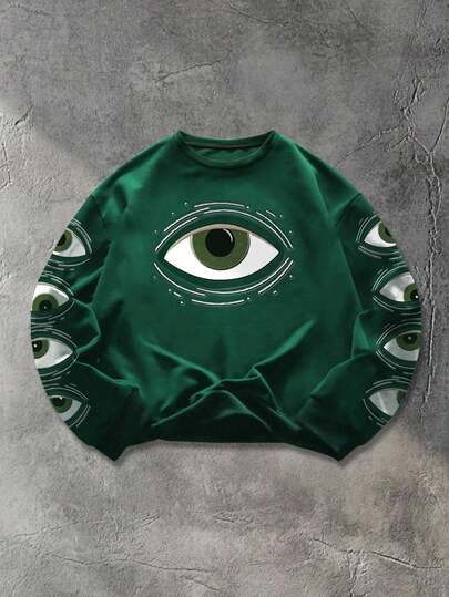 Street Life Felpa girocollo a maniche lunghe con stampa occhi, autunno/inverno, da uomo