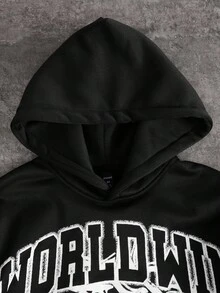 ROMWE MEN Street Life Men's Street Fashion Printed Hoodie & Sweatpants Set, Fall Clothes