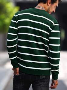 Manfinity Homme Men's Casual Striped Crew Neck Long Sleeve Sweater, Autumn/Winter Green Sweater Men Green And White Shirt Men Green Striped Shirt Rugby Long Sleeve For Men Striped Long Sleeve Green Striped Sweater Men Striped Long Sleeve Men Green And White Striped Shirt - Green - View 2