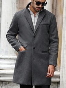 Calvornis Men's Front Button Long Sleeve Pocket Casual Going Out Business Overcoat, For Friends, Husband, Boyfriend Gifts, Men Black Trench Coat, Men Double Breasted Coat, Men Belted Coat Men Coat Casual Men Trench Coat Men Coat Suit Overcoat Men Grey Overcoat, Fall/Winter - Dark Grey - View 3
