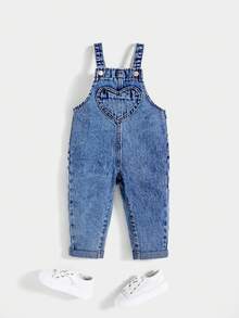 Cozy Pixies 女婴秋装荷叶边方领蝴蝶结牛仔连体衣（不含T恤） - 中等水洗藍 - 查看 3