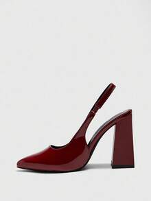 CUCCOO BIZCHIC Women's Fashion Pointed Toe Chunky High Heel Burgundy Minimalist Pumps With Ankle Strap, Suitable For Daily Commute, Work, Shopping, Party And Formal Occasions For Christmas Spring Shoes - Burgundy - View 9