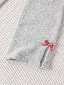 SHEIN 2pcs Girls Cute Lace Collar Sweater + Bowknot Slit Knit Pants Set, Elegant Outfit For Autumn/Winter - Grey - View 4