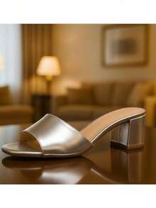 Sandalia de tacón ancho para mujer con diseño minimalista y elegante - Plateado - Ver 2