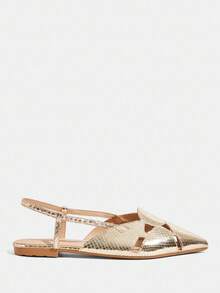 CUCCOO TILAWA Sandali piatti con punta affusolata e design traforato, scarpe da donna dallo stile elegante e britannico - Dorato - Visualizzare 3