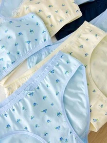 8件套女童花卉蕾丝花边设计吊带背心和全身印花内裤套装，粉色系列 - 彩色 - 查看 3