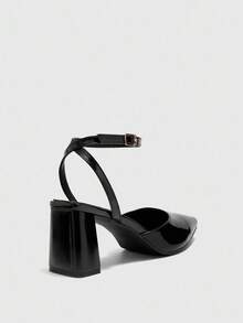 CUCCOO BIZCHIC 黑色方头粗跟时尚简约女式高跟鞋，露背，适合外出和通勤 - 黑色 - 查看 8