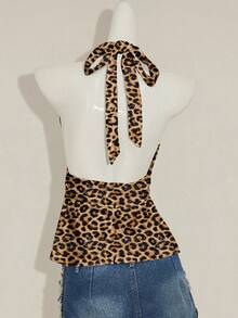 SHEIN ICON 女士休闲露背深V领豹纹裹背衬衫，夜店装扮，性感、千禧一代、垃圾摇滚、哥特、朋克和美学风格。返校节、夜店装扮、派对、复古风、派对、嘻哈风 - 彩色 - 查看 3