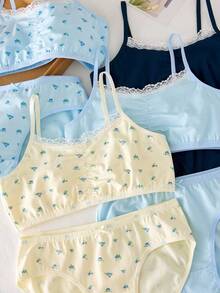 8件套女童花卉蕾丝花边设计吊带背心和全身印花内裤套装，粉色系列 - 彩色 - 查看 6