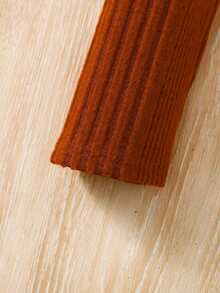 SHEIN 少女两件套：棕色罗纹针织开衫夹克和碎花腰带吊带裙，复古休闲假日装 - 彩色 - 查看 3