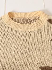Teenager Fashion Pentagram Sweater, Loose Fit Comfortable Warm Gray Beige Knit Pullover, Casual Chic For Halloween, Daily, Holiday, Versatile - Apricot - View 4