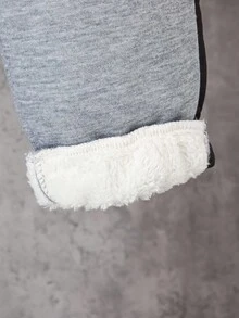 SHEIN 秋冬款男童保暖基本款加厚印花口袋连帽衫和运动裤套装 - 灰色 - 查看 8