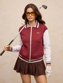 Activina Damen Kontrast-Farbe Dicke Langarm Sportjacke - Bordeaux - Übersicht 7