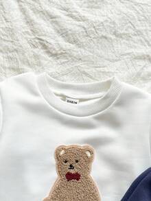 Vintaside Kids Completo casual per bambino, composto da gilet con cappuccio e orecchie 3D, felpa girocollo con grafica di orsetto e pantaloni, adatto per casual, all'aperto, scuola, riunioni familiari - Multicolore - Visualizzare 8