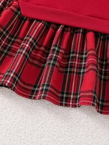 SHEIN Young Girls' Red Plaid Skirt Set,Long Sleeve Sweatshirt Dress,Winter Princess Outfit For Birthday & Back-To-School,Autumn Two Piece Kids Clothes Set - Red - View 10