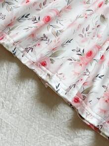 SHEIN Baby Girls' Pink Floral Print Dress With Matching Headband, Cute Design, Comfortable & Stylish For Everyday Wear, Autumn